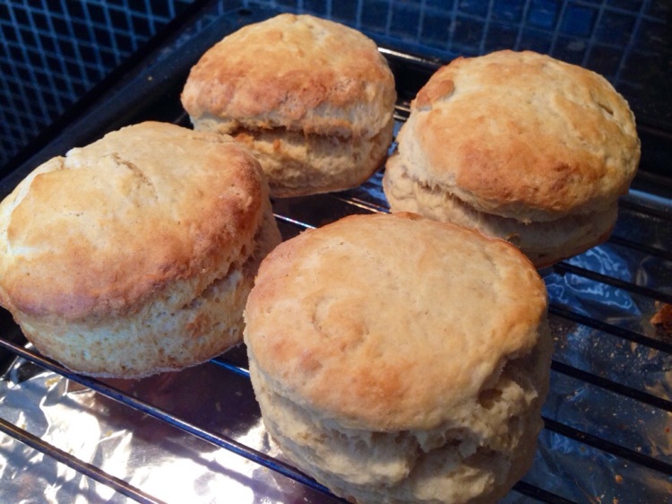 Scones cooling on a rack.